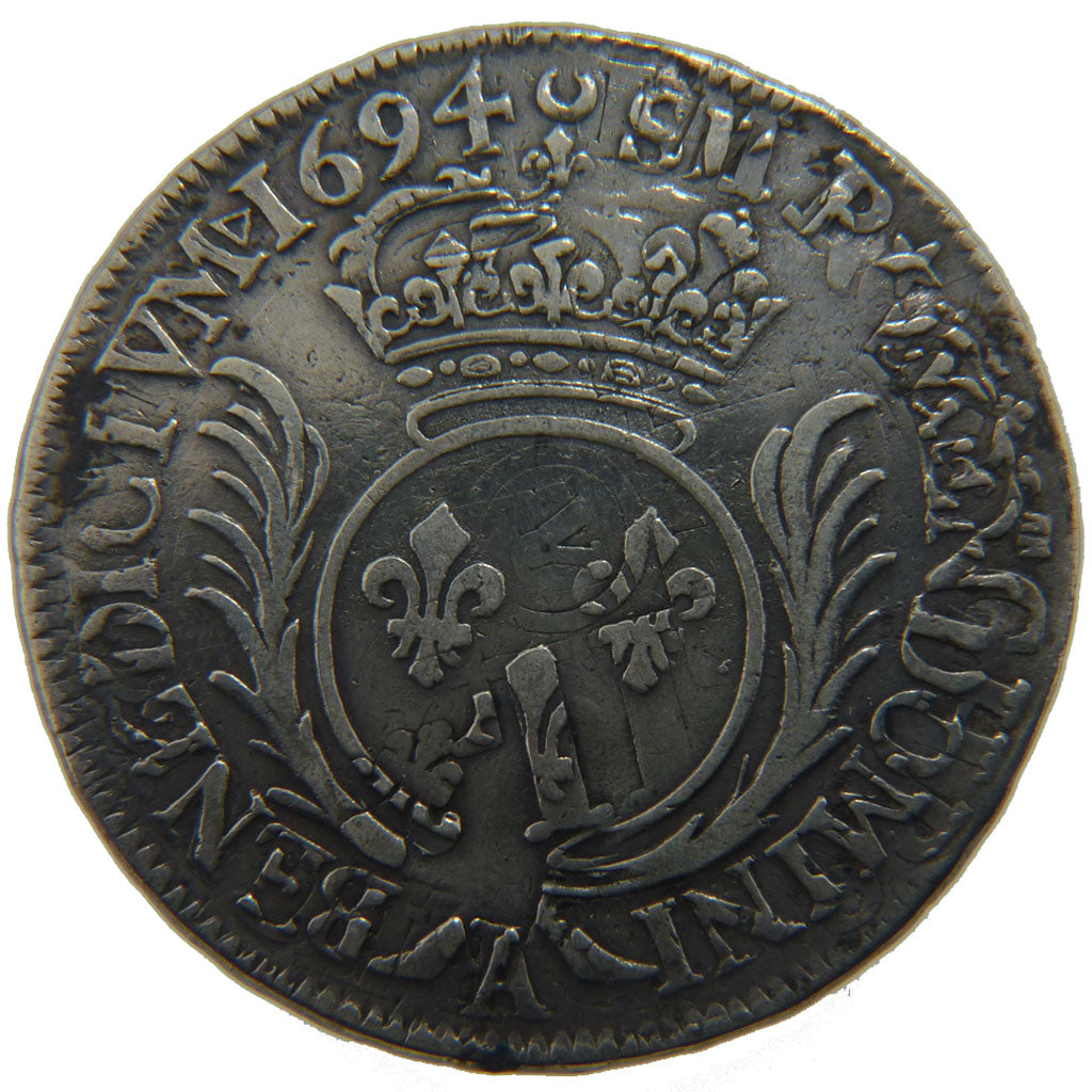 FRANCE, 1/2 Écu aux palmes, 1/2 ECU, 1694, Paris, KM #295.1, VF(30-35), Silver,