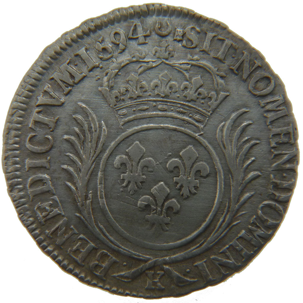 FRANCE, 1/2 Écu aux palmes, 1/2 Ecu, 1694, Bordeaux, VF(30-35), Silver, Gadoury
