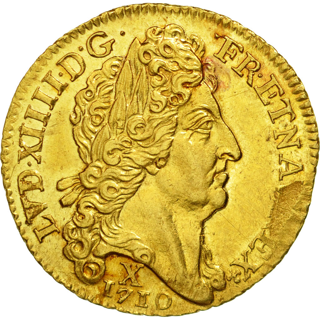 Coin, France, Louis XIV, Louis d'or au soleil, Louis d'Or, 1710, Amiens, Rare