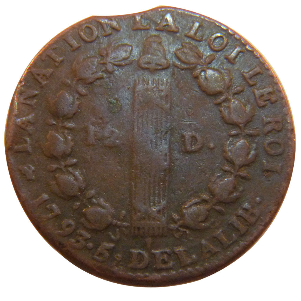 FRANCE, 12 Denarius, 1793, Lyons, VF(30-35), Copper, Gadoury #15, 12.60