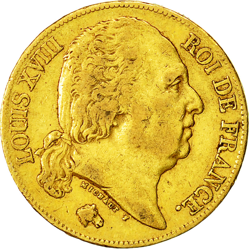 Coin, France, Louis XVIII, Louis XVIII, 20 Francs, 1818, Paris, EF(40-45), Gold