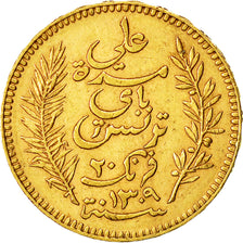 Moneta, Tunisia, Ali Bey, 20 Francs, 1892, Paris, BB+, Oro, KM:227