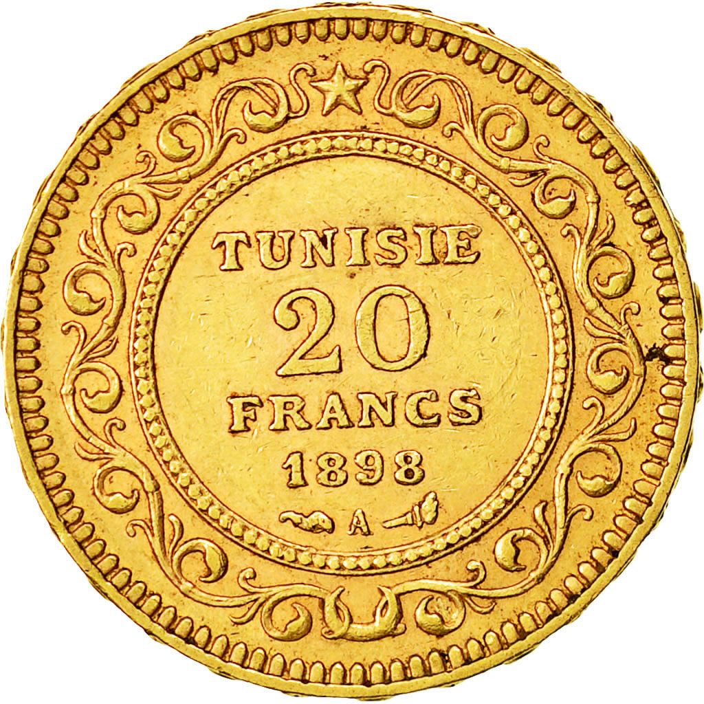 Coin, Tunisia, Ali Bey, 20 Francs, 1898, Paris, AU(50-53), Gold, KM:227