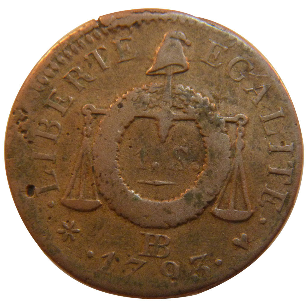 FRANCE, Sol aux balances françoise, Sol, 1793, Strasbourg, KM #619.4, VF(30-35),