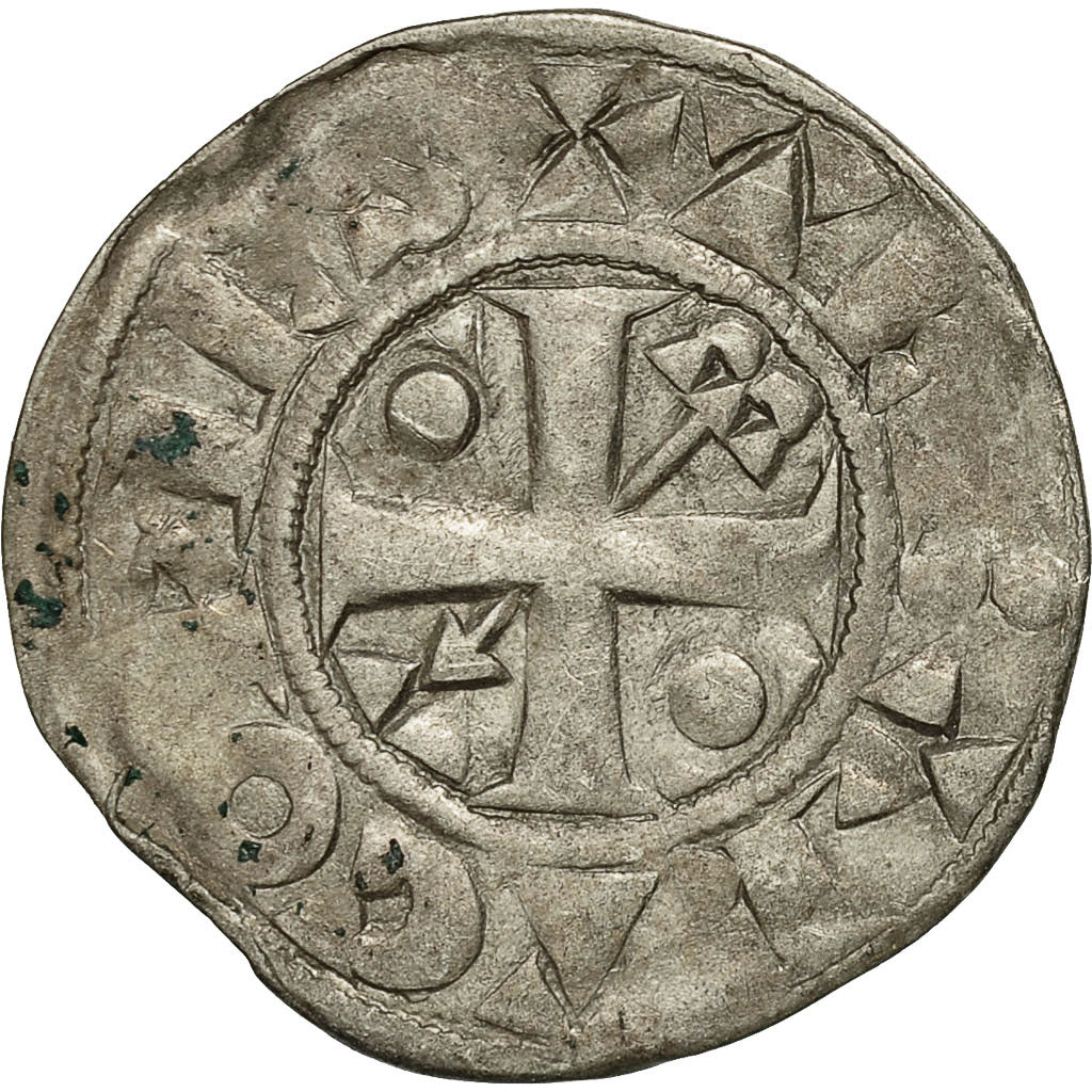 Moneta, Francia, Champagne, Thibaut II, Denarius, Provins, BB, Argento