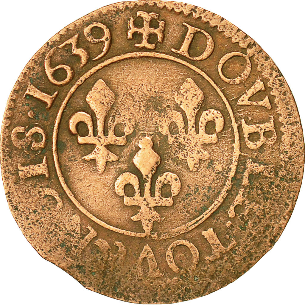 Monnaie, France, Louis XIII, Double Tournois, 1639, Tours, TB+, Cuivre, CGKL:476