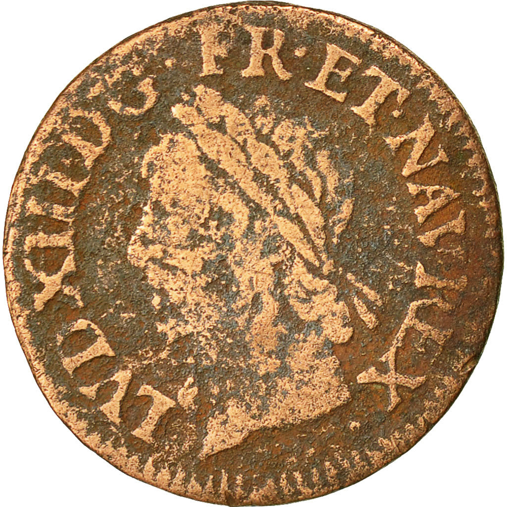 Munten, Frankrijk, Louis XIII, Double Tournois, 1643, Corbeil, FR, Koper