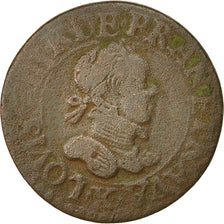 Moneda, Francia, Louis XIII, Double Tournois, 1615, Amiens, BC+, Cobre, CGKL:264