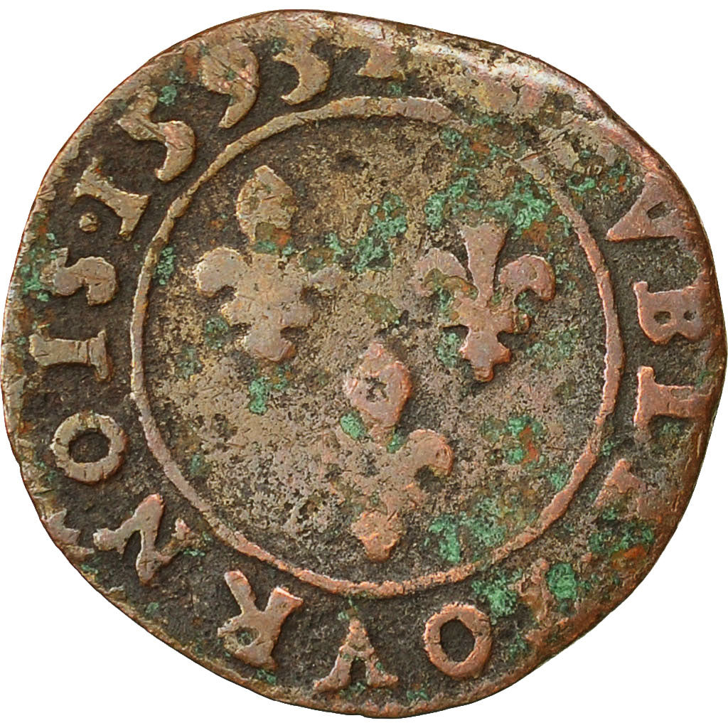 Munten, Frankrijk, Henri IV, Double Tournois, 1593, Dieppe, ZG+, Koper, CGKL:182