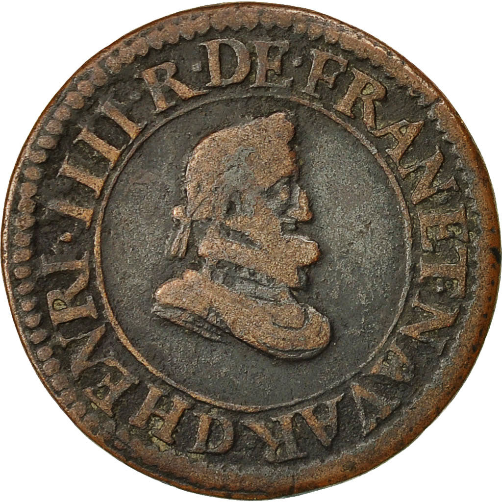 Coin, France, Henri IV, Double Tournois, 1606, Lyon, VF(20-25), Copper, CGKL:202