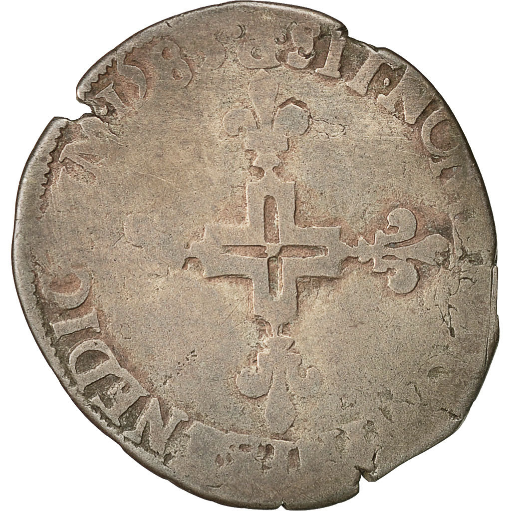 Moneta, Francia, Henri III, Double Sol Parisis, 1583, Dijon, B+, Biglione