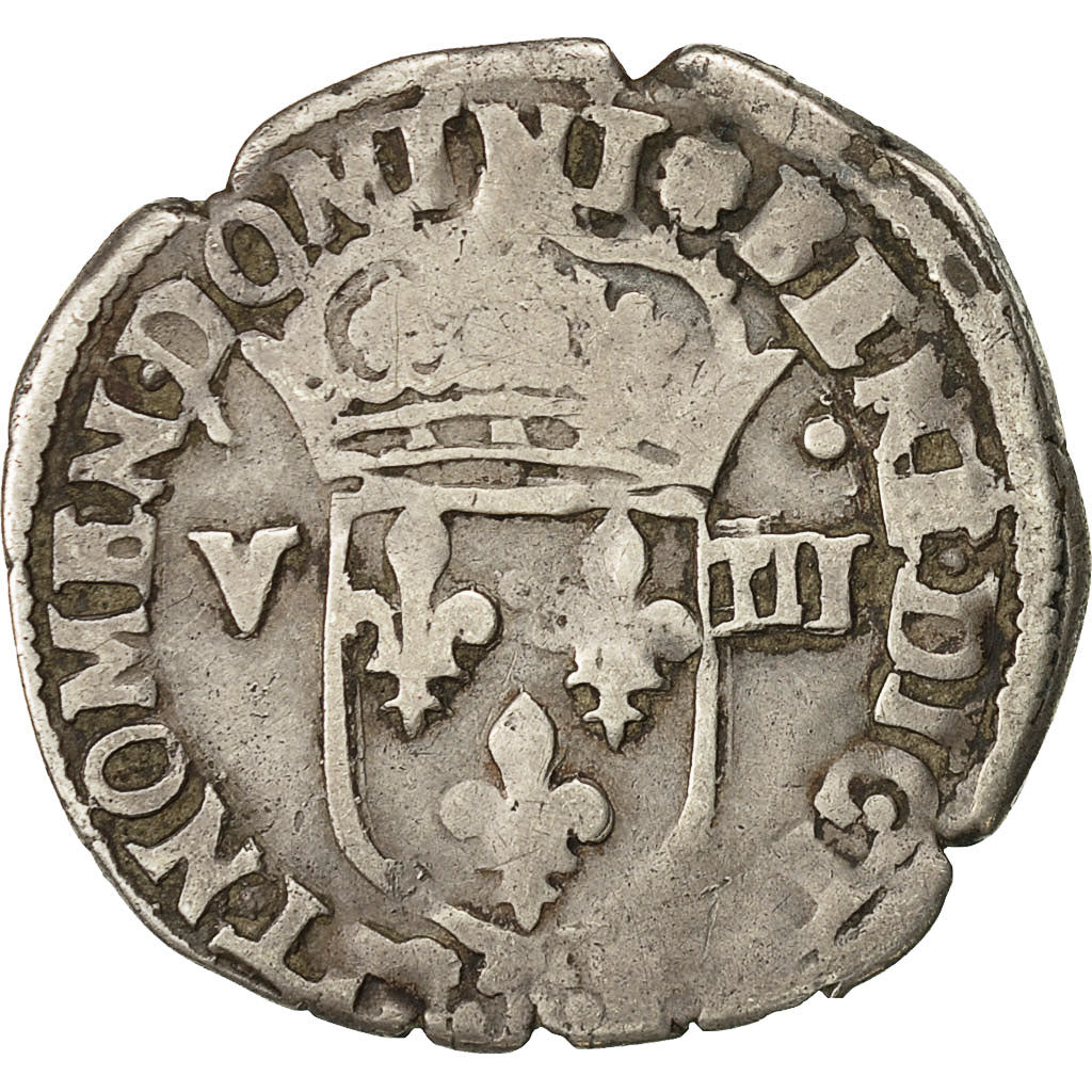 Coin, France, Henri III, 1/8 Ecu, 1589, Nantes, VF(30-35), Silver, Sombart:4664