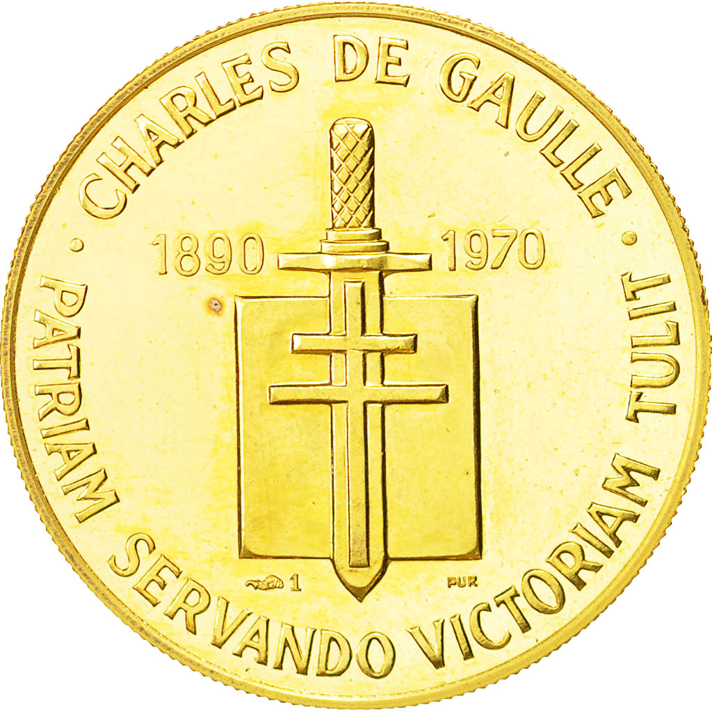 France, Medal, Charles de Gaulle, 1970, MS(64), Gold