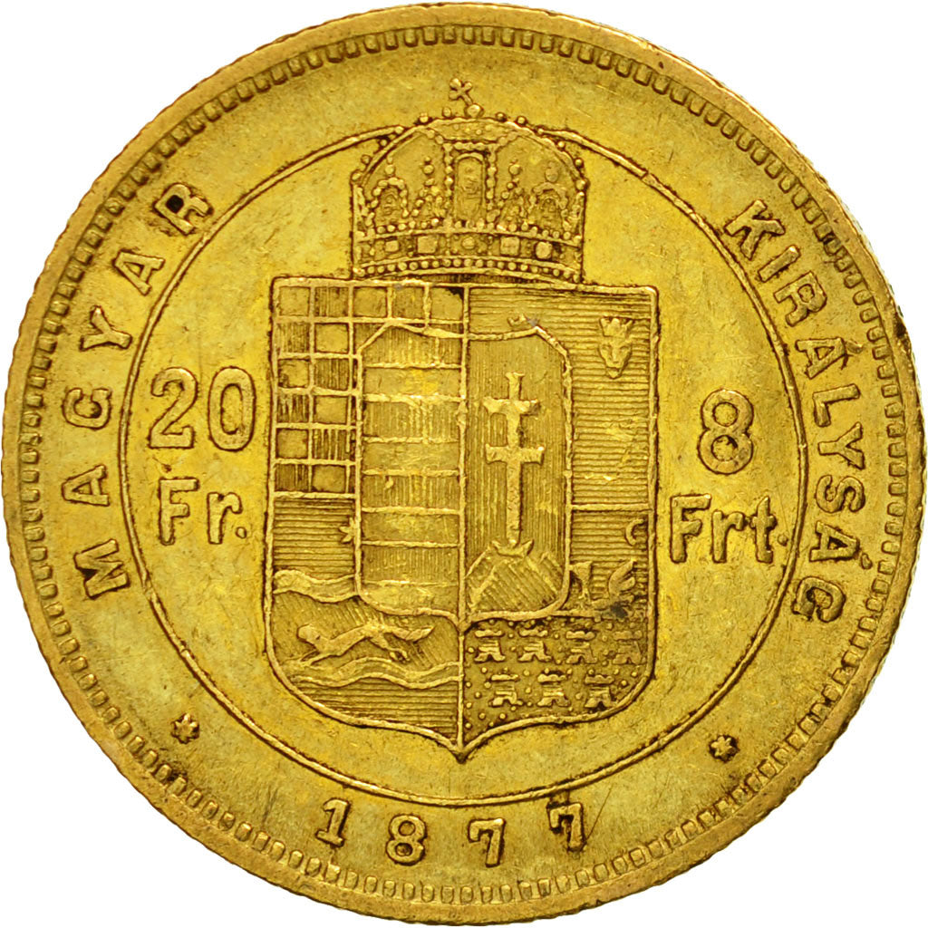 Munten, Hongarije, Franz Joseph I, 8 Forint 20 Francs, 1877, Kremnitz, ZF, Goud