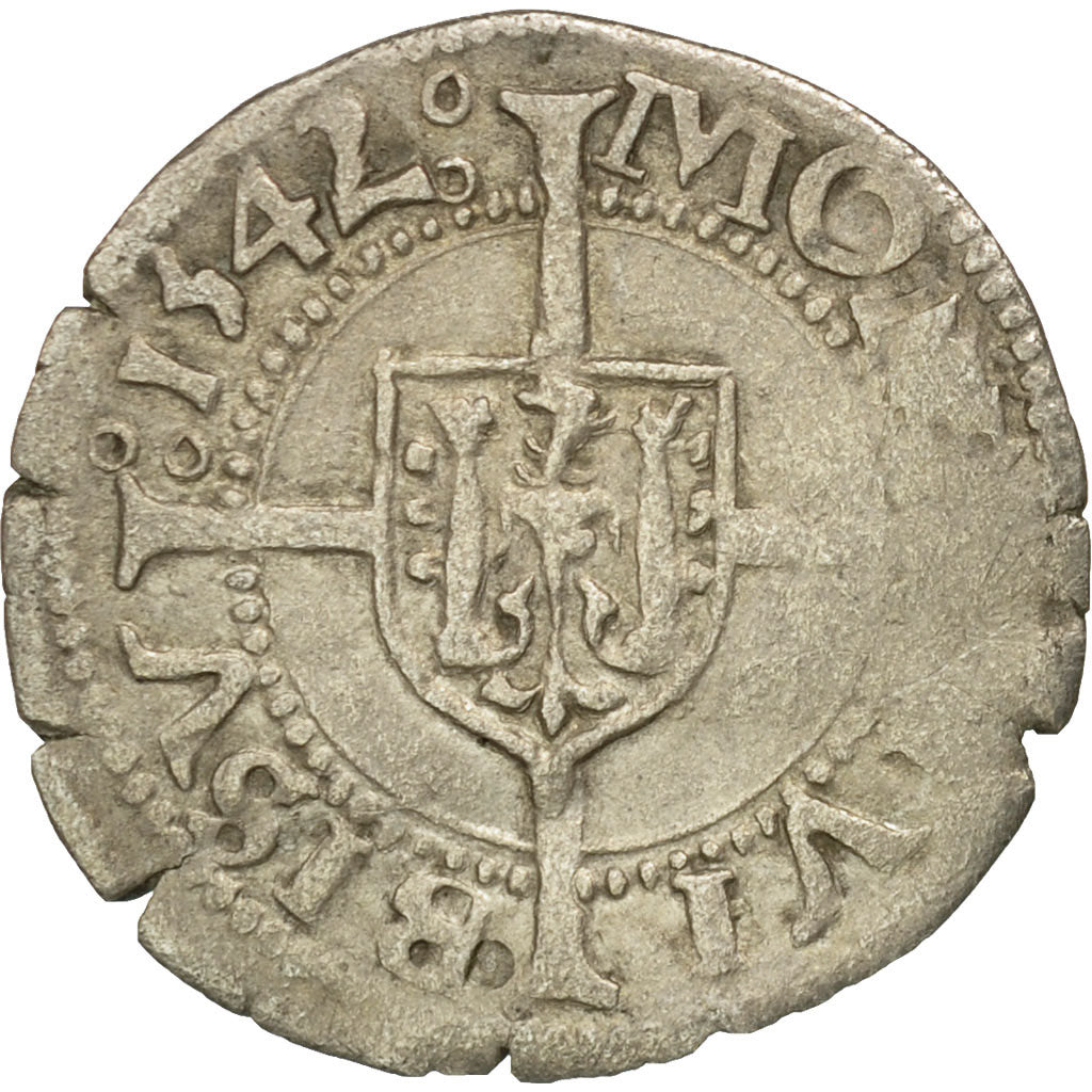 Moneta, Francia, Franche-Comté, 1/2 Carolus, 1542, Besançon, MB+, Argento