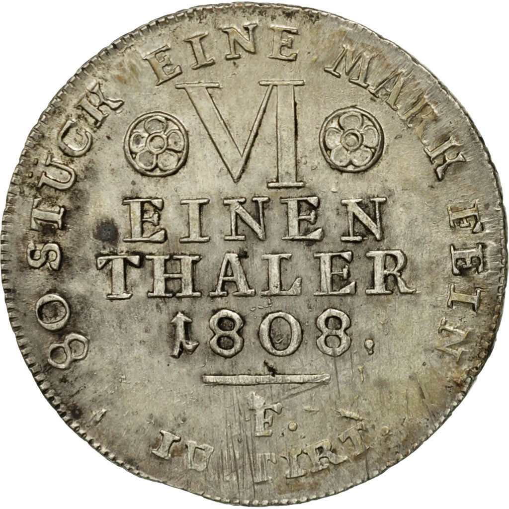 Coin, German States, WESTPHALIA, Jerome, 1/6 Thaler, Reichs, 1808, AU(55-58)