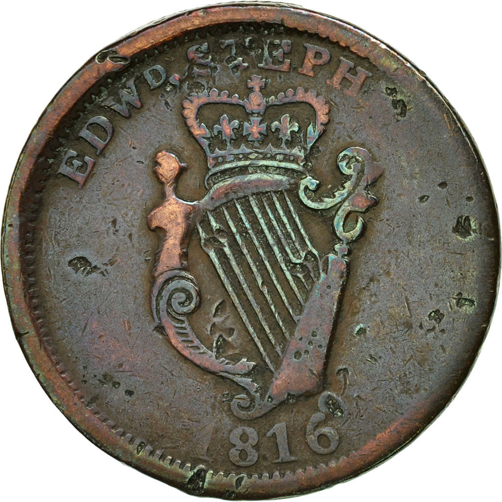 Moneda, Irlanda, Edward Stephens, Penny Token, 1816, Dublin, Rare, BC, Cobre