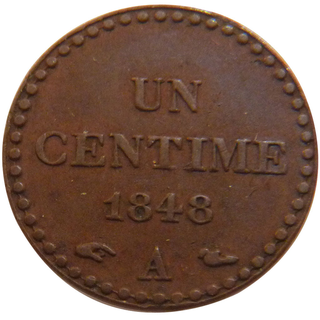 FRANCE, Dupré, Centime, 1848, Paris, KM #754, AU(50-53), Bronze, Gadoury #84, 2.