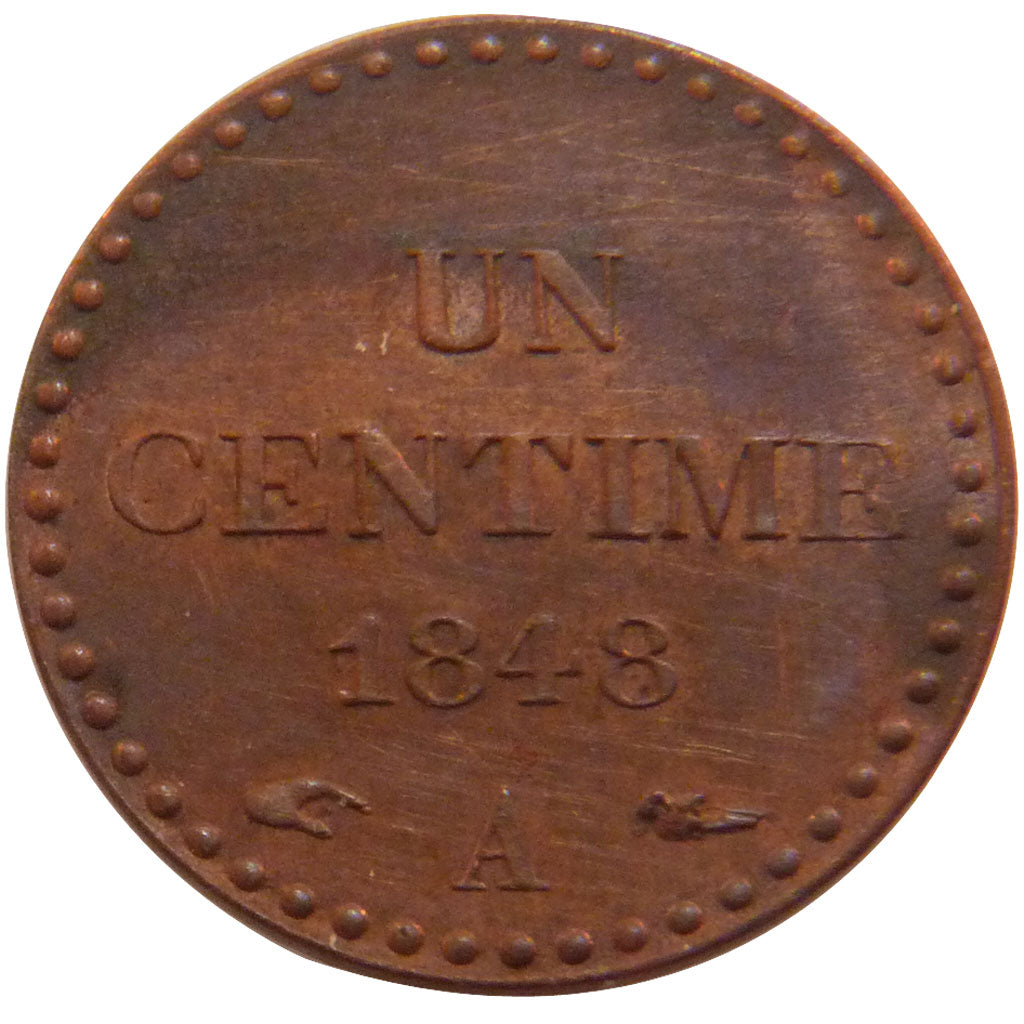 FRANCE, Dupré, Centime, 1848, Paris, KM #754, AU(55-58), Bronze, Gadoury #84, 2.