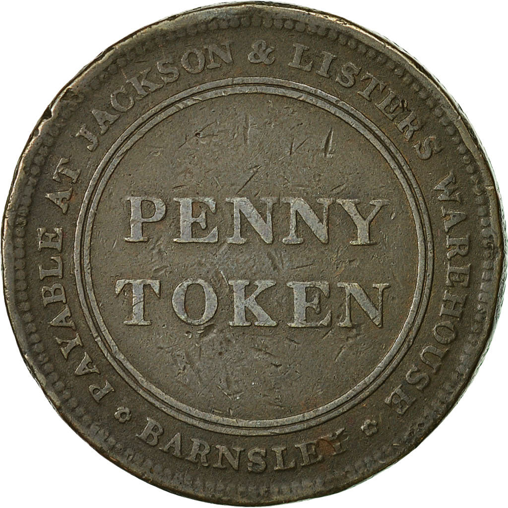 Coin, Great Britain, Jackson & Lister, Penny Token, Barnsley, EF(40-45), Copper