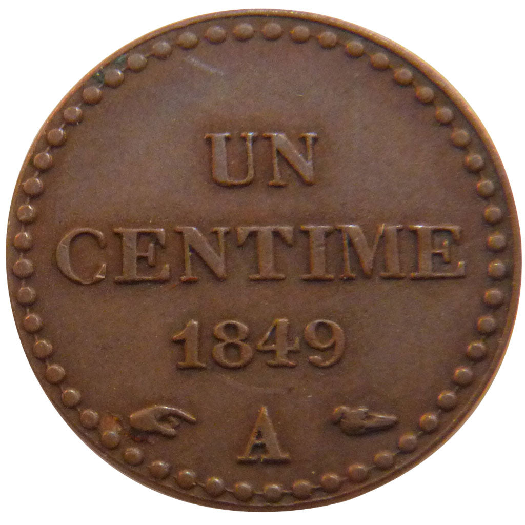 FRANCE, Dupré, 1 Centime, 1849, Paris, AU(50-53), Bronze, Gadoury #84, 2.00