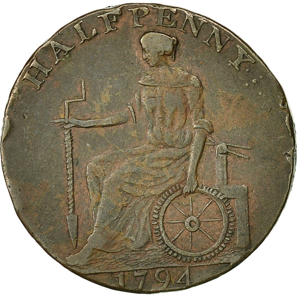 Coin, Great Britain, Halfpenny Token, 1795, Middlesex, EF(40-45), Copper