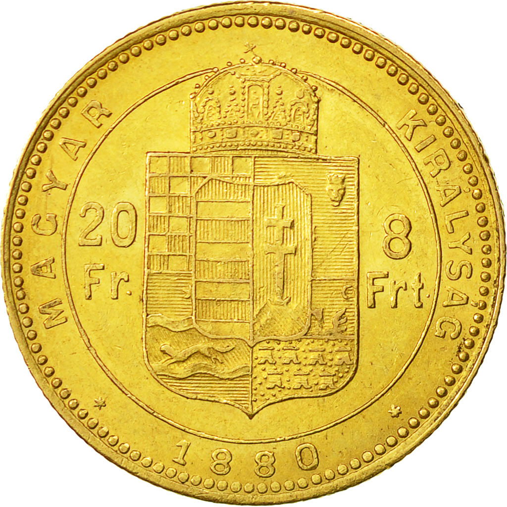Moneta, Ungheria, Franz Joseph I, 8 Forint 20 Francs, 1880, Kormoczbanya, SPL-
