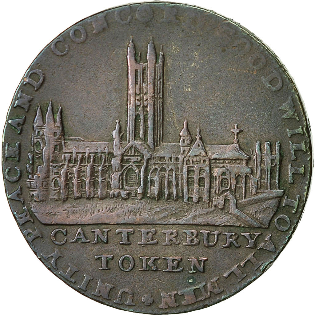 Coin, Great Britain, Kent, Halfpenny Token, 1794, Canterbury, EF(40-45), Copper