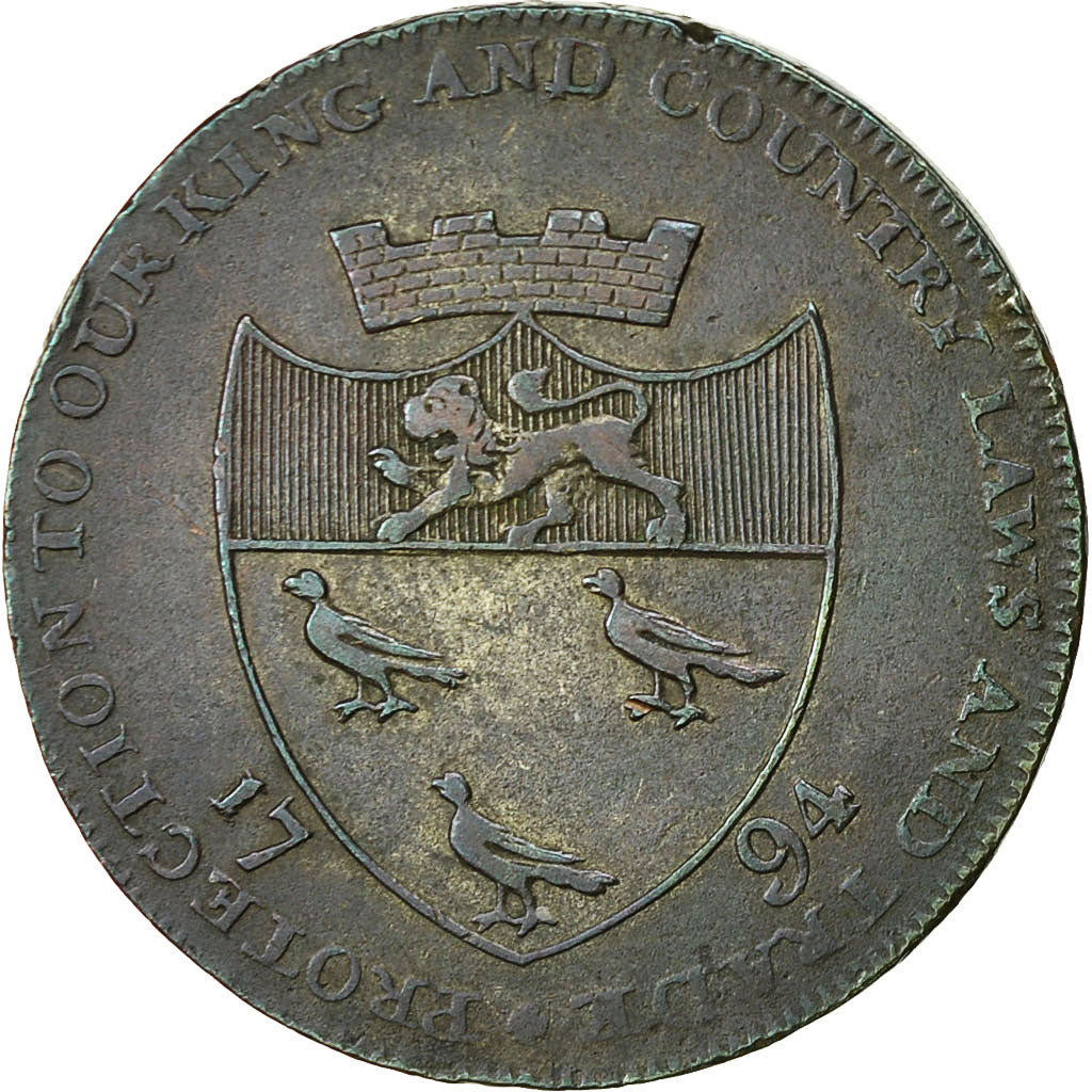 Coin, Great Britain, Kent, Halfpenny Token, 1794, Canterbury, EF(40-45), Copper