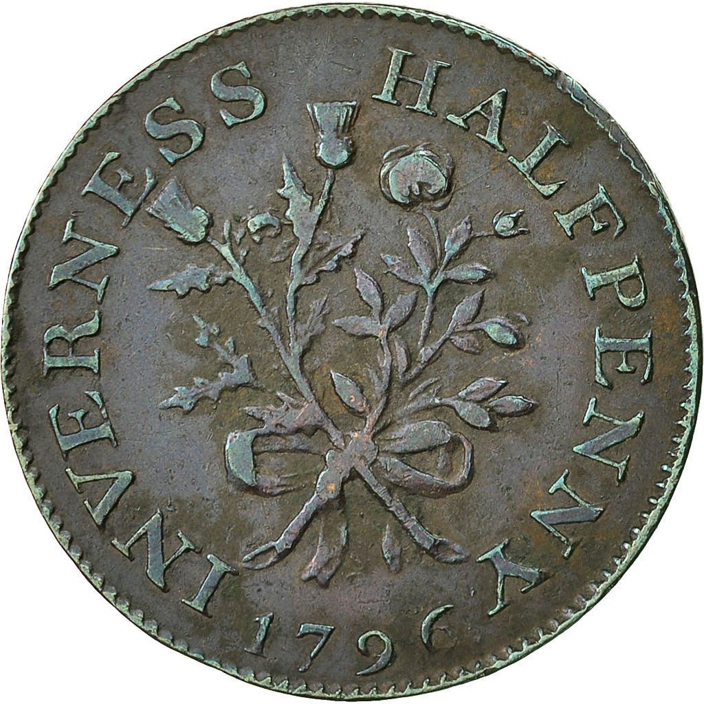 Coin, Scotland, Halfpenny Token, 1796, Inverness, Rare, EF(40-45), Copper