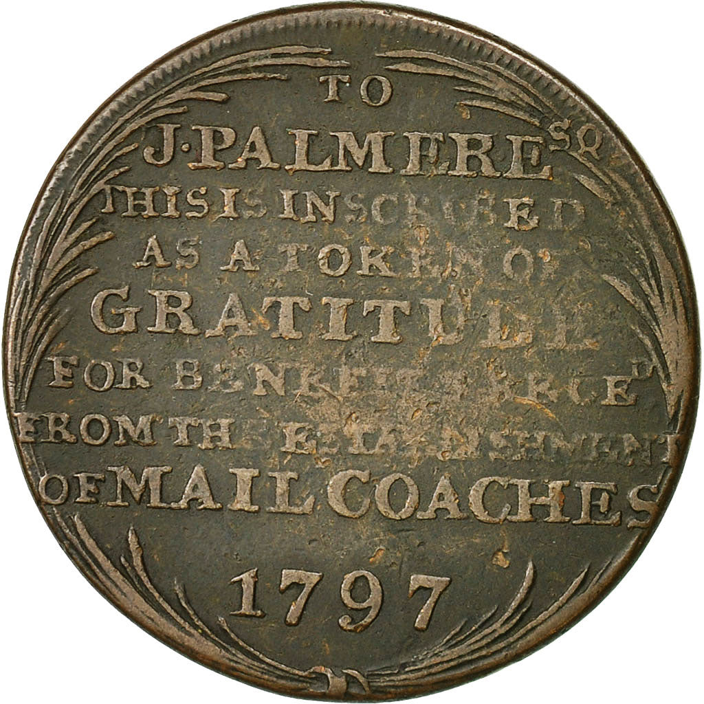 Coin, Great Britain, Mail coach, Halfpenny Token, 1797, Middlesex, VF(20-25)