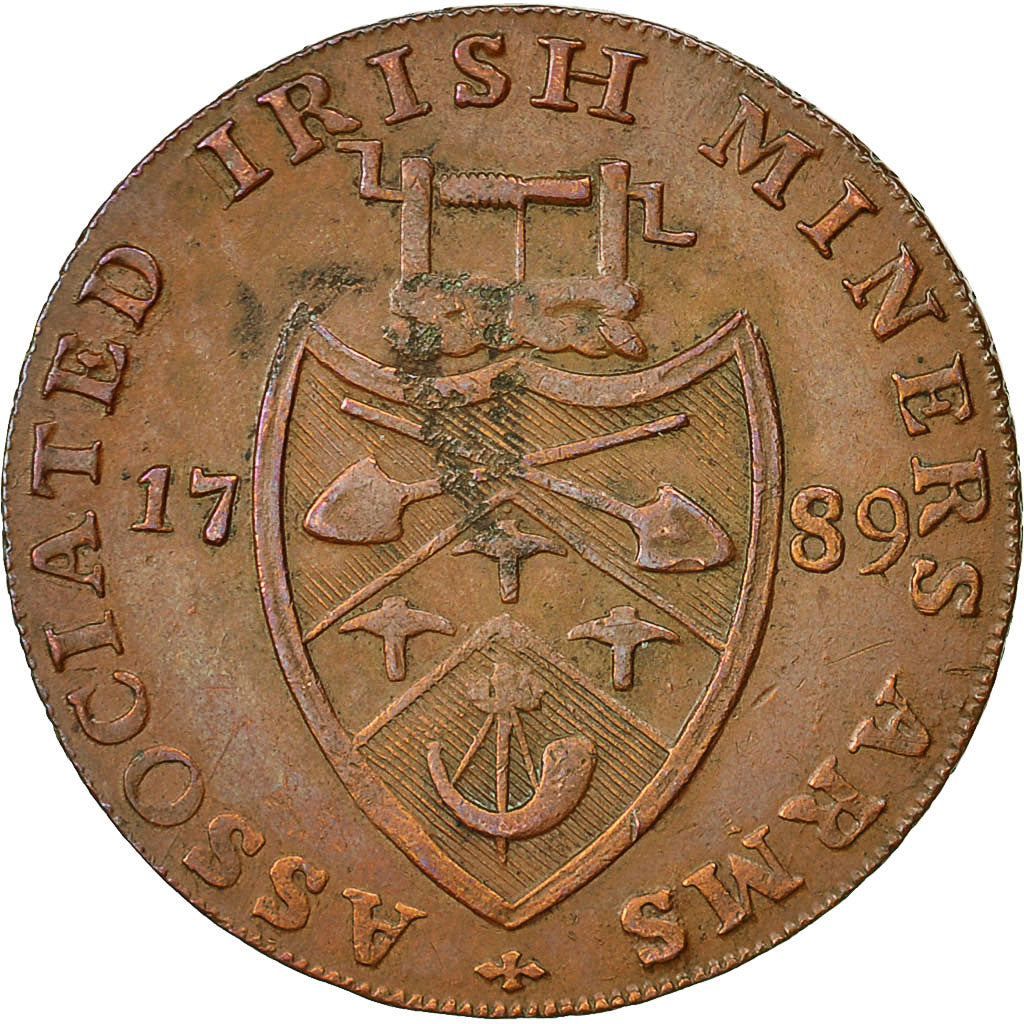 Coin, Ireland, Wicklow, Halfpenny Token, 1789, Cronebane, AU(50-53), Copper