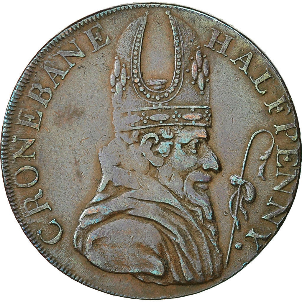 Coin, Ireland, Wicklow, Halfpenny Token, 1789, Cronebane, VF(30-35), Copper