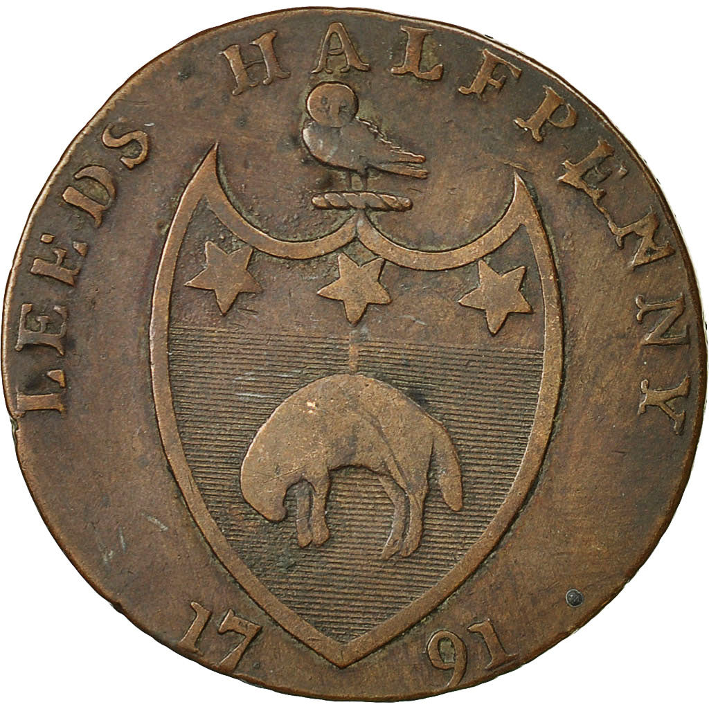 Coin, Great Britain, Yorkshire, Halfpenny Token, 1791, Leeds, VF(20-25), Copper