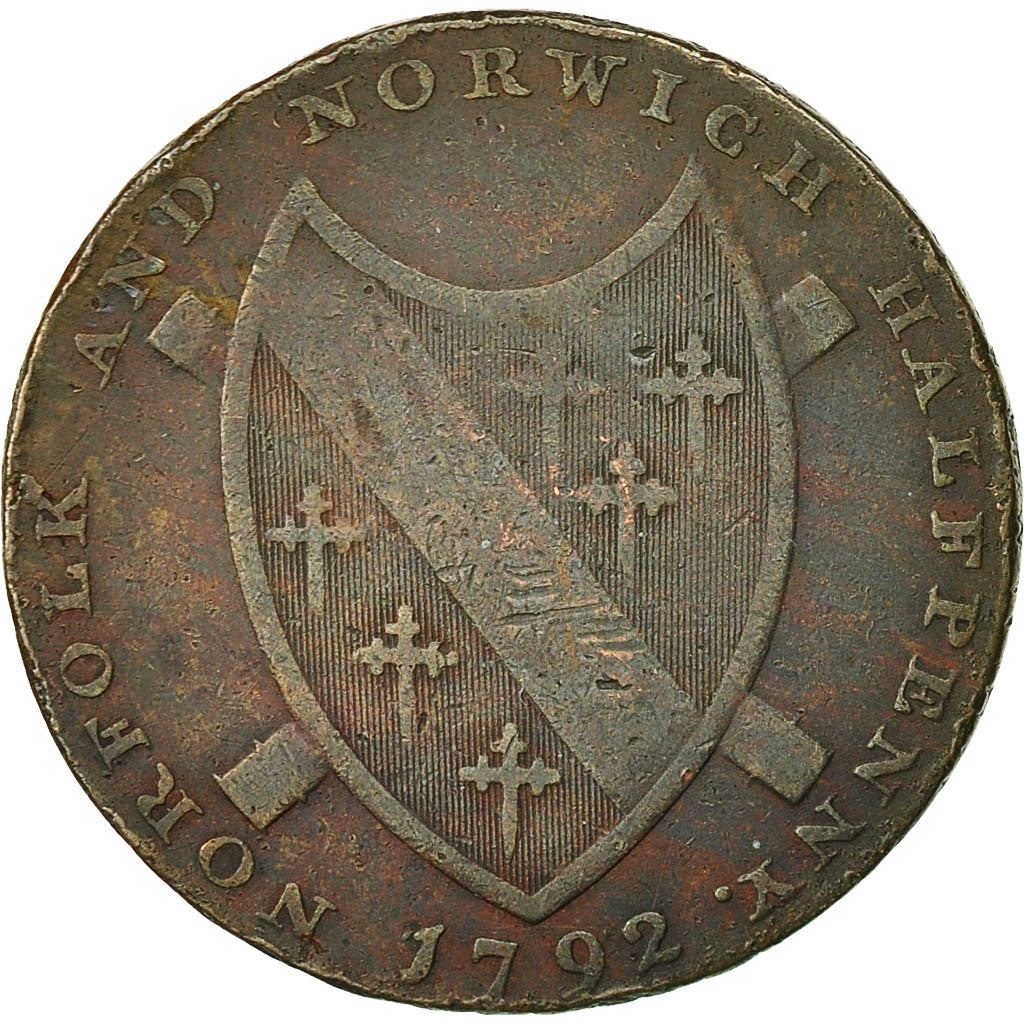 Coin, Great Britain, Norfolk, Halfpenny Token, 1792, Norwich, VF(30-35), Copper
