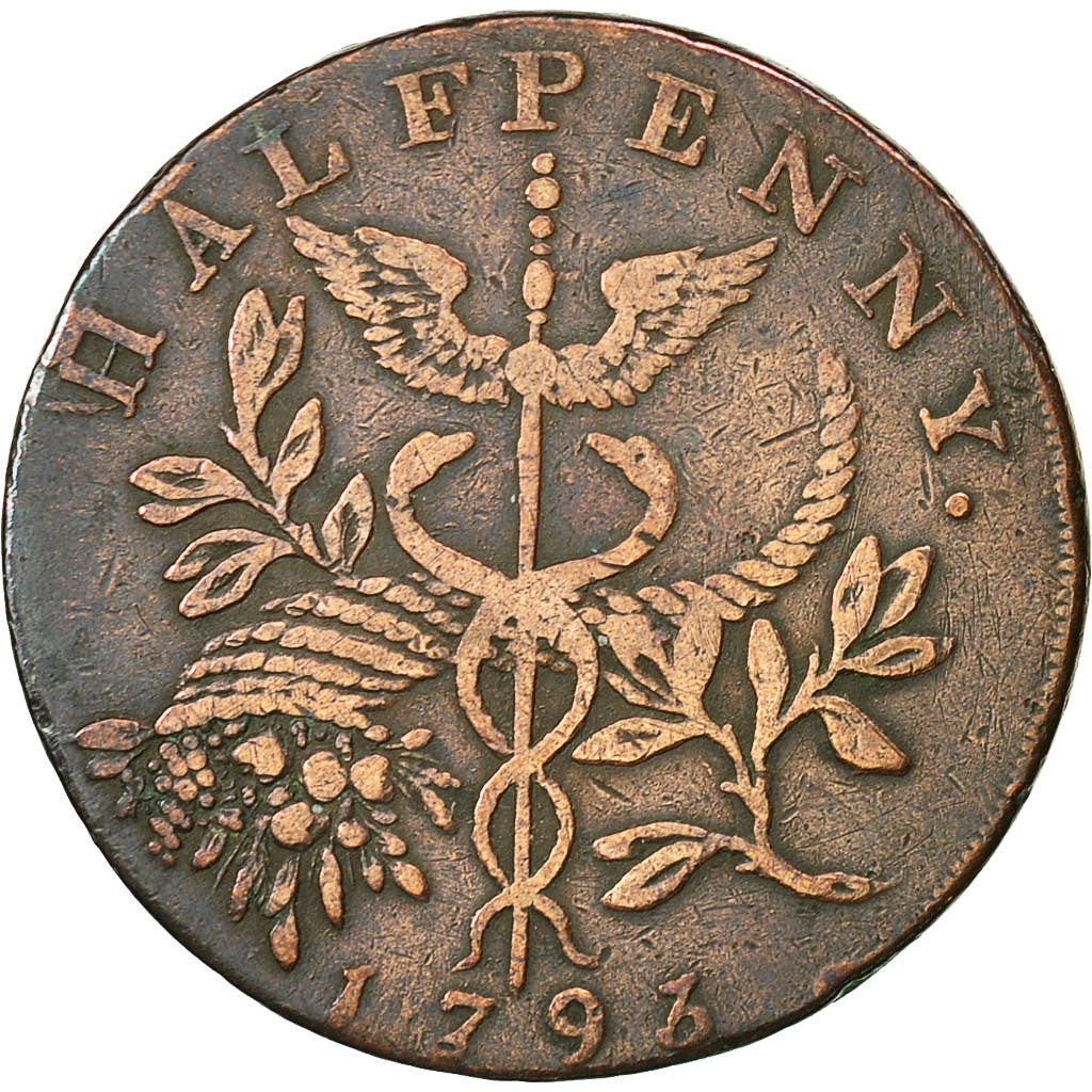 Moneta, Gran Bretagna, Isaac Newton, Halfpenny Token, 1793, Middlesex, MB+, Rame