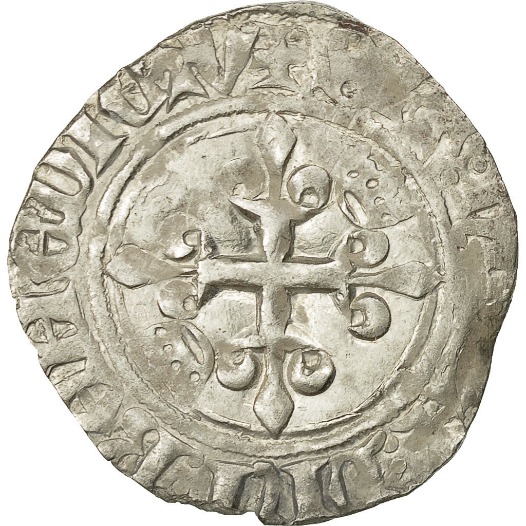 Coin, France, Charles VI, Florette, Angers, EF(40-45), Billon, Duplessy:387A