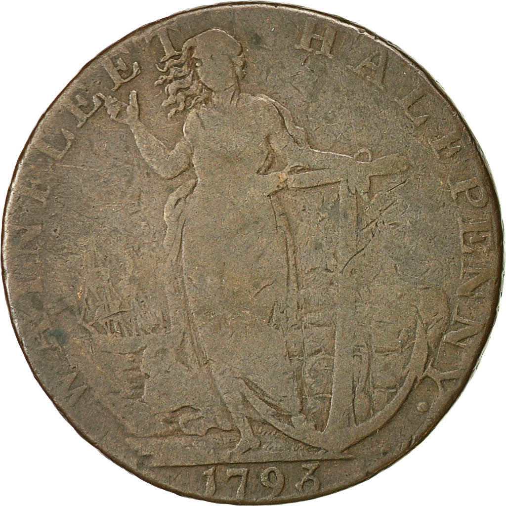 Moneta, Gran Bretagna, Lincolnshire, Halfpenny Token, 1793, Wainfleet, MB, Rame