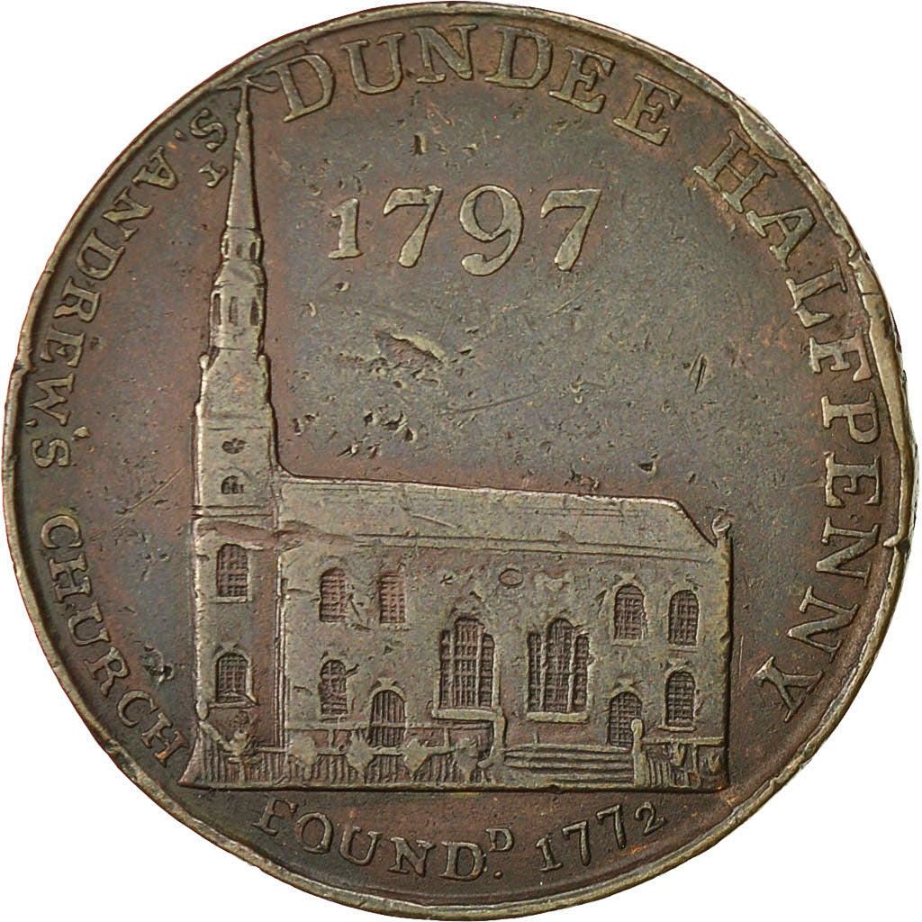 Coin, Scotland, Angusshire, Halfpenny Token, 1797, Dundee, VF(30-35), Copper