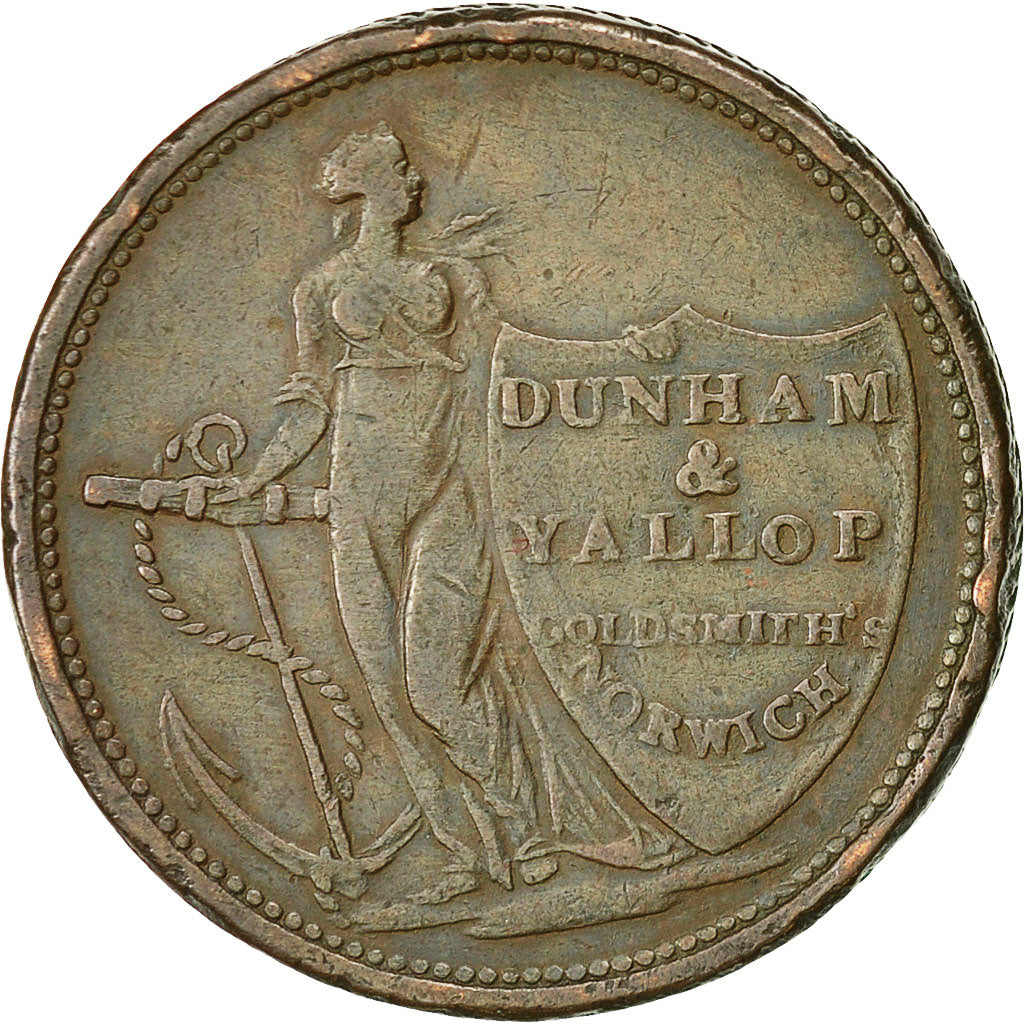 Monnaie, Grande-Bretagne, Norfolk, Halfpenny Token, 1811, Norwich, TB+, Cuivre