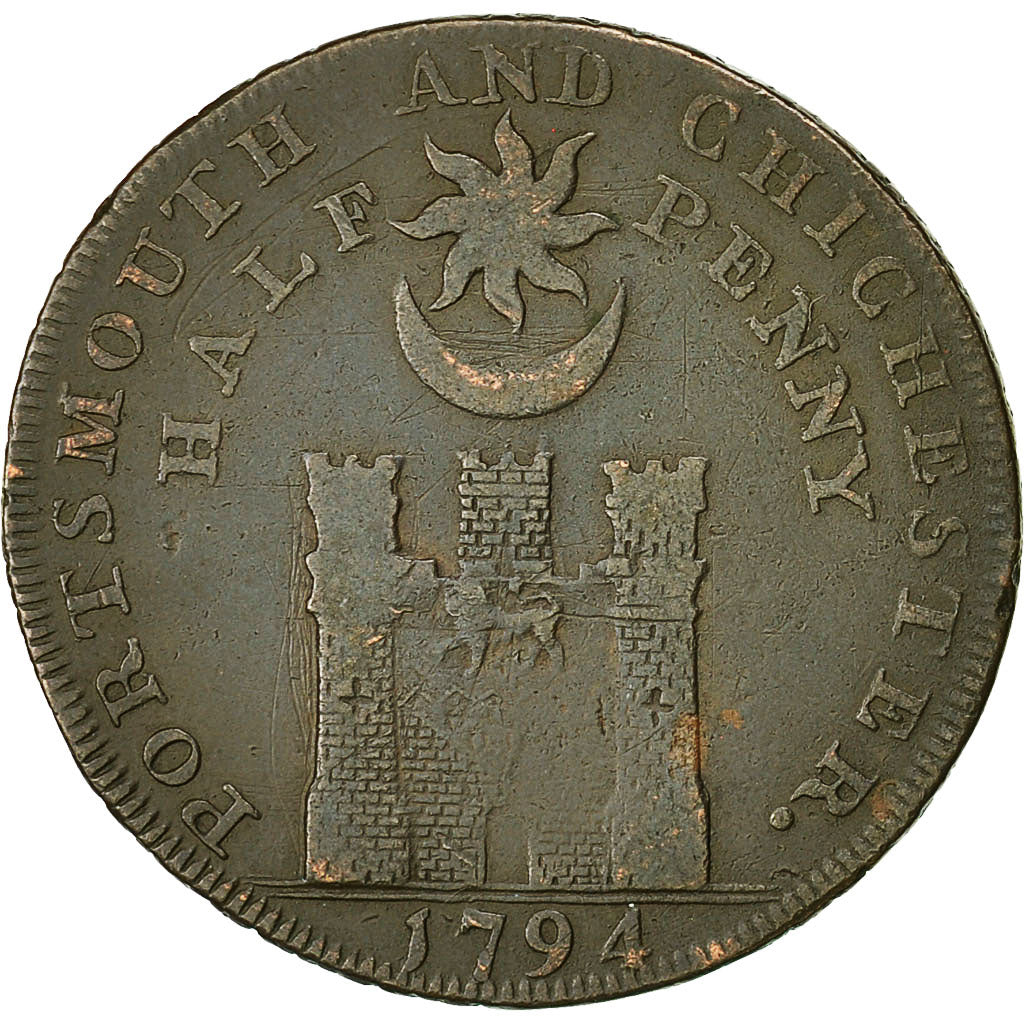 Monnaie, Grande-Bretagne, Hampshire, Halfpenny Token, 1794, Portsmouth, TB