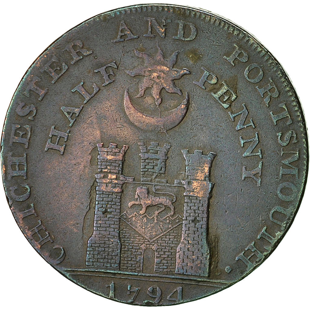 Monnaie, Grande-Bretagne, Hampshire, Halfpenny Token, 1794, Portsmouth, TB+