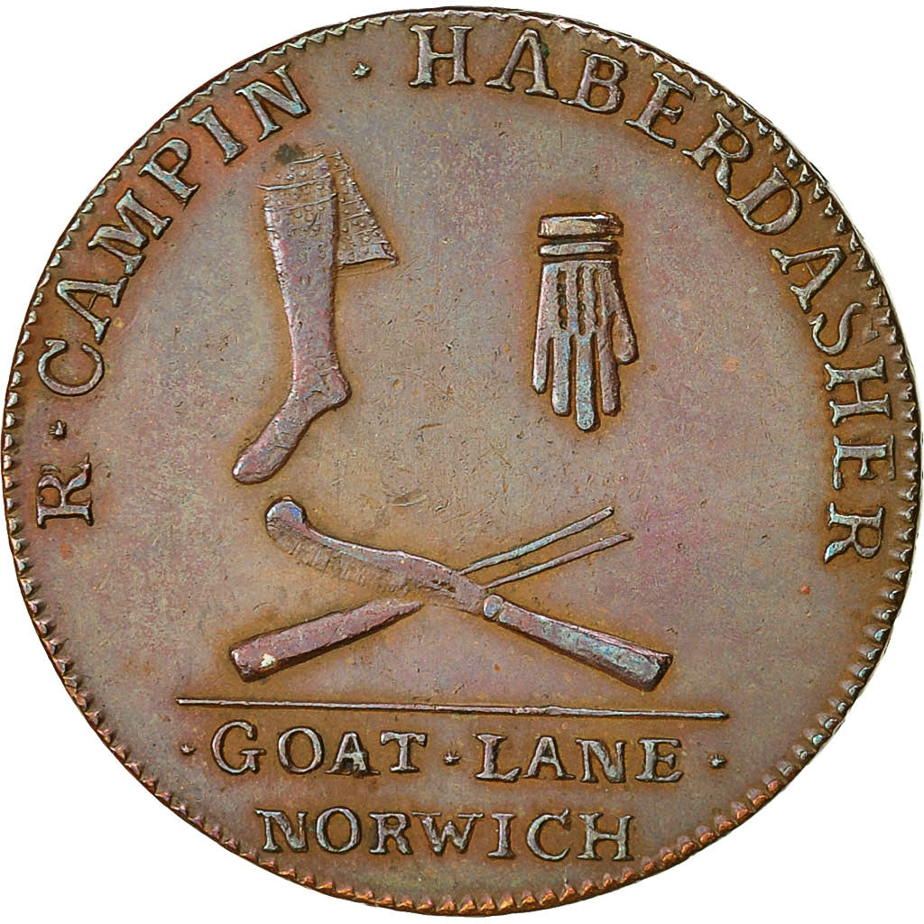Coin, Great Britain, Norfolk, Halfpenny Token, 1794, Norwich, AU(50-53), Copper