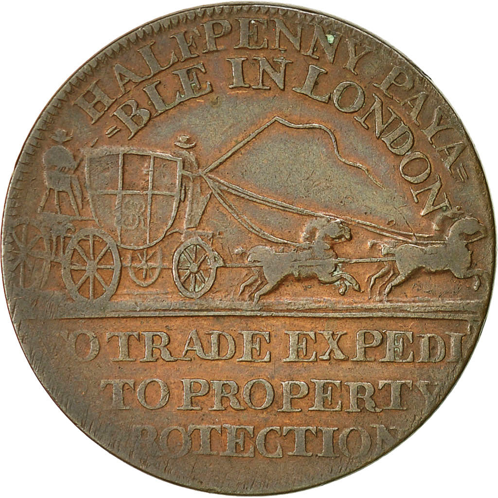 Coin, Great Britain, Mail coach, Halfpenny Token, Middlesex, EF(40-45), Copper
