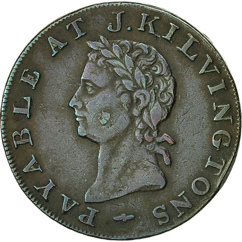 Coin, Great Britain, J Kilvington, Halfpenny Token, 1795, Middlesex, EF(40-45)