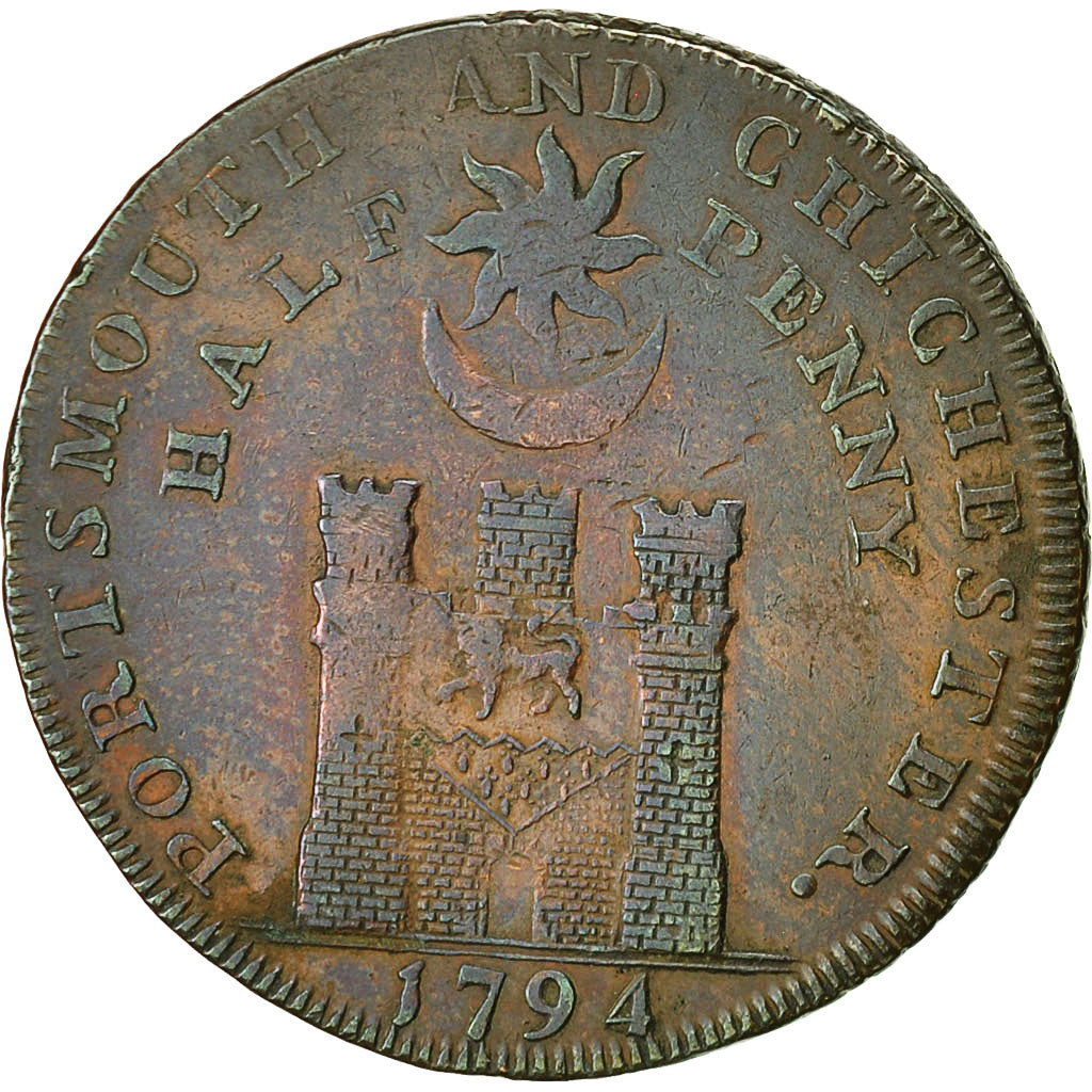 Monnaie, Grande-Bretagne, Hampshire, Halfpenny Token, 1794, Portsmouth, TB+