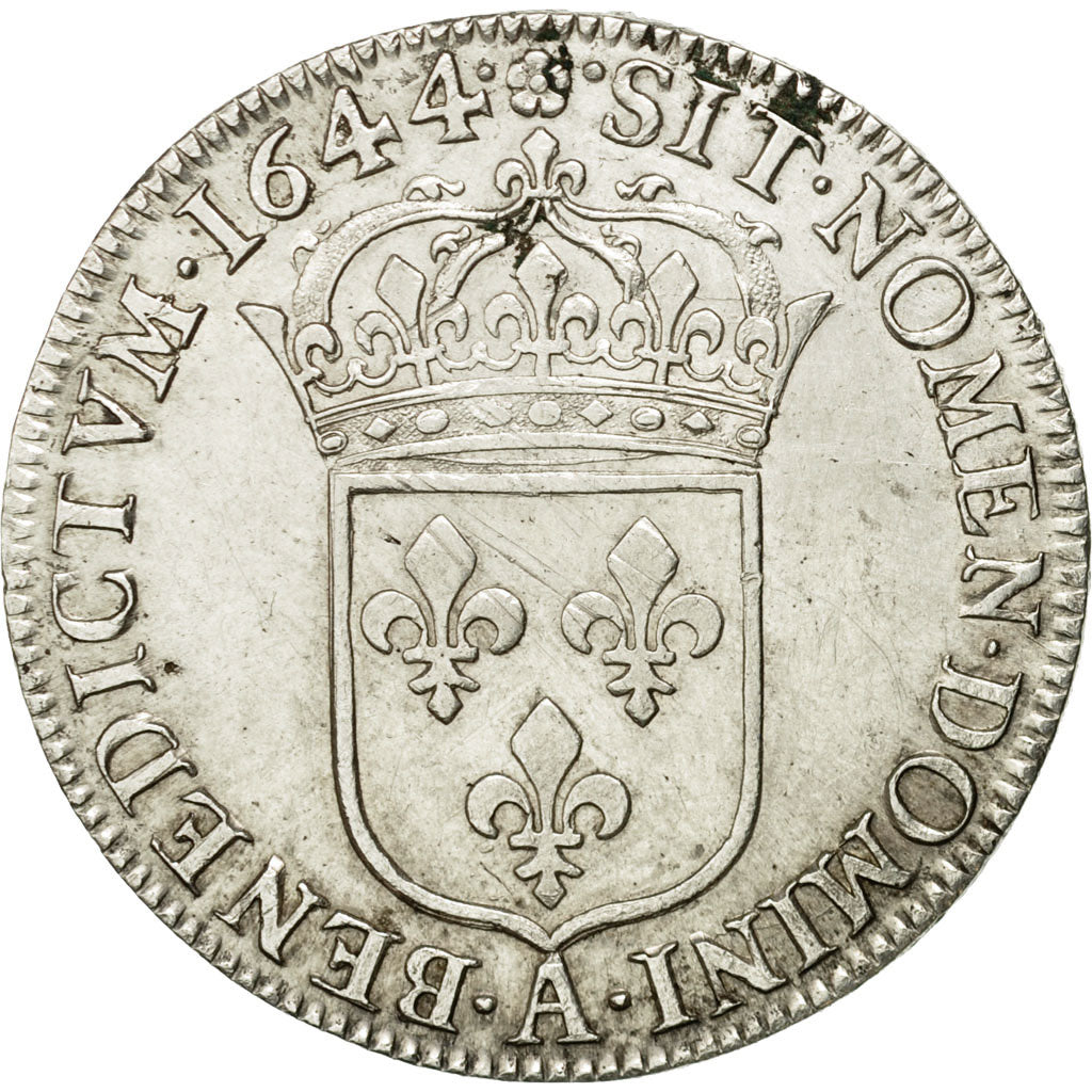 Coin, France, Louis XIV, 1/2 Écu à la mèche courte, 1644, Paris, AU(55-58)