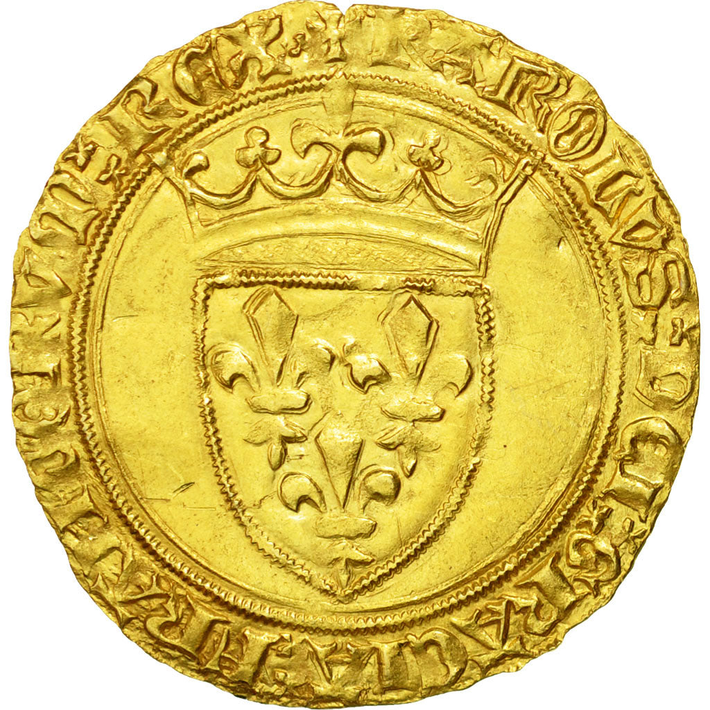 Coin, France, Charles VI, Écu d'or à la couronne, Tournai, AU(50-53), Gold