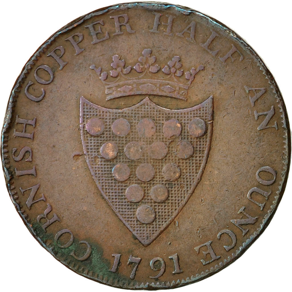 Coin, Great Britain, Cornwall, Halfpenny Token, 1791, EF(40-45), Copper