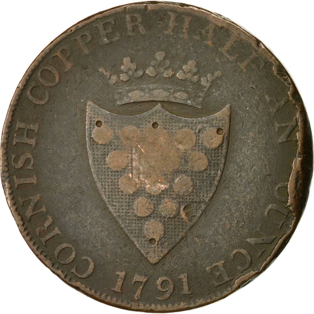 Coin, Great Britain, Cornwall, Halfpenny Token, 1791, VF(20-25), Copper